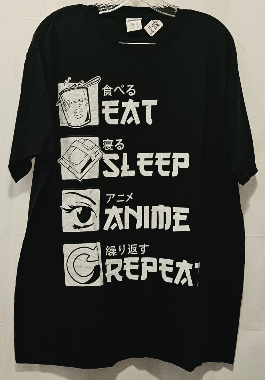 Graphic T-Shirt EAT-SLEEP- ANIME-REPEAT Unisex Size XL Black